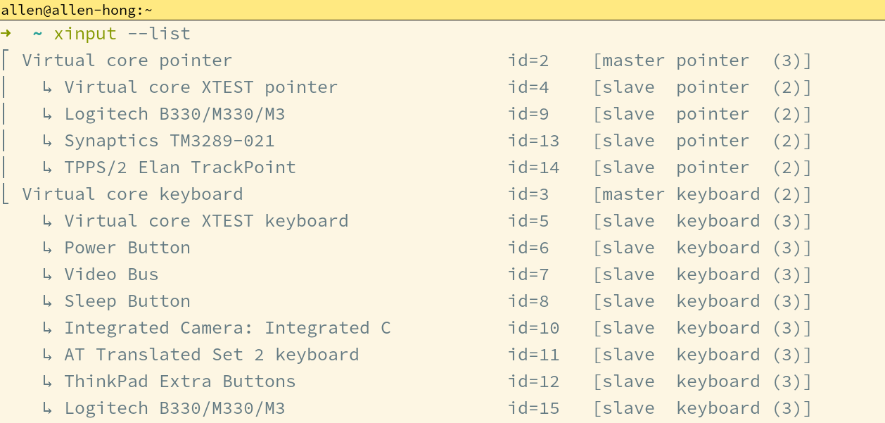 xinput result 1